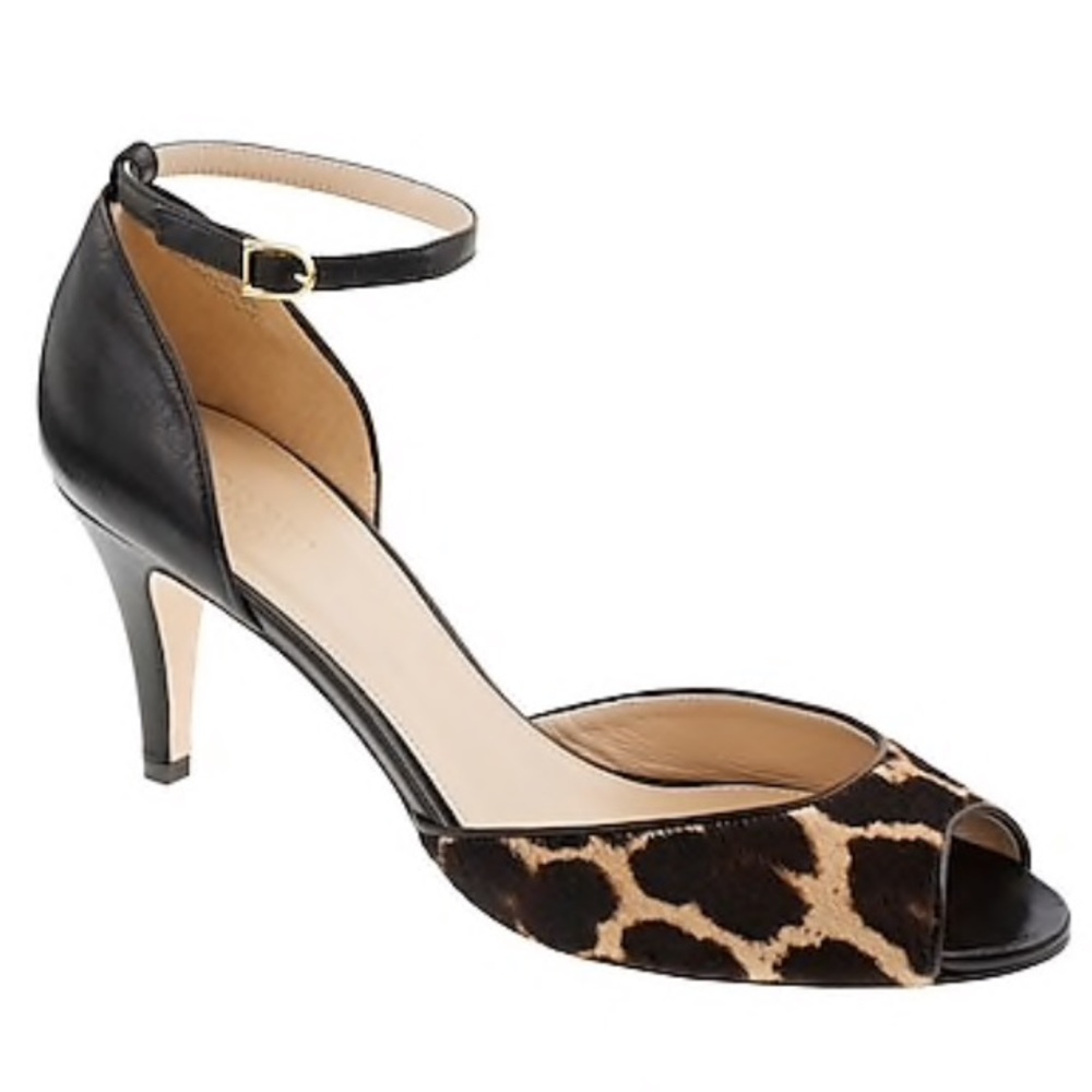 J. Crew Lara Collection Calf Hair Peep Toe Heels